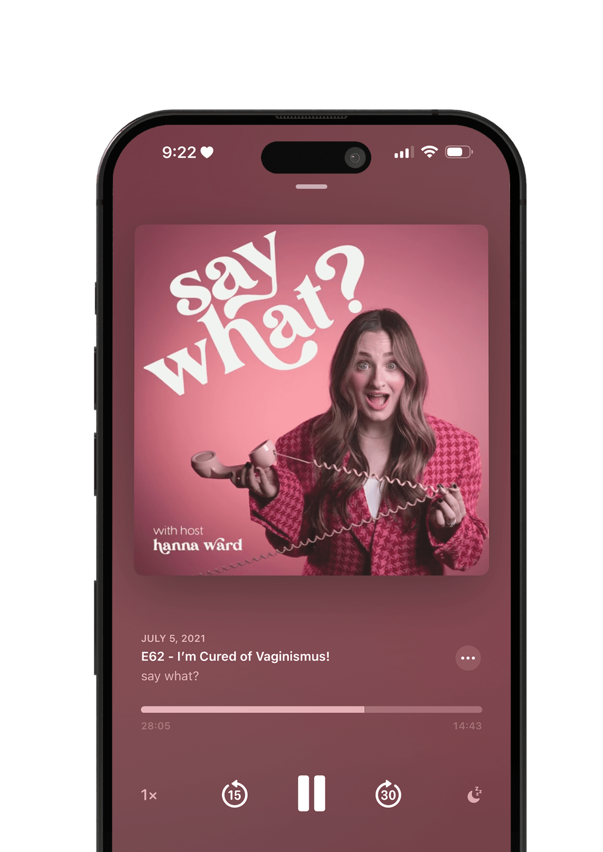 Say What? podcast player on a phone