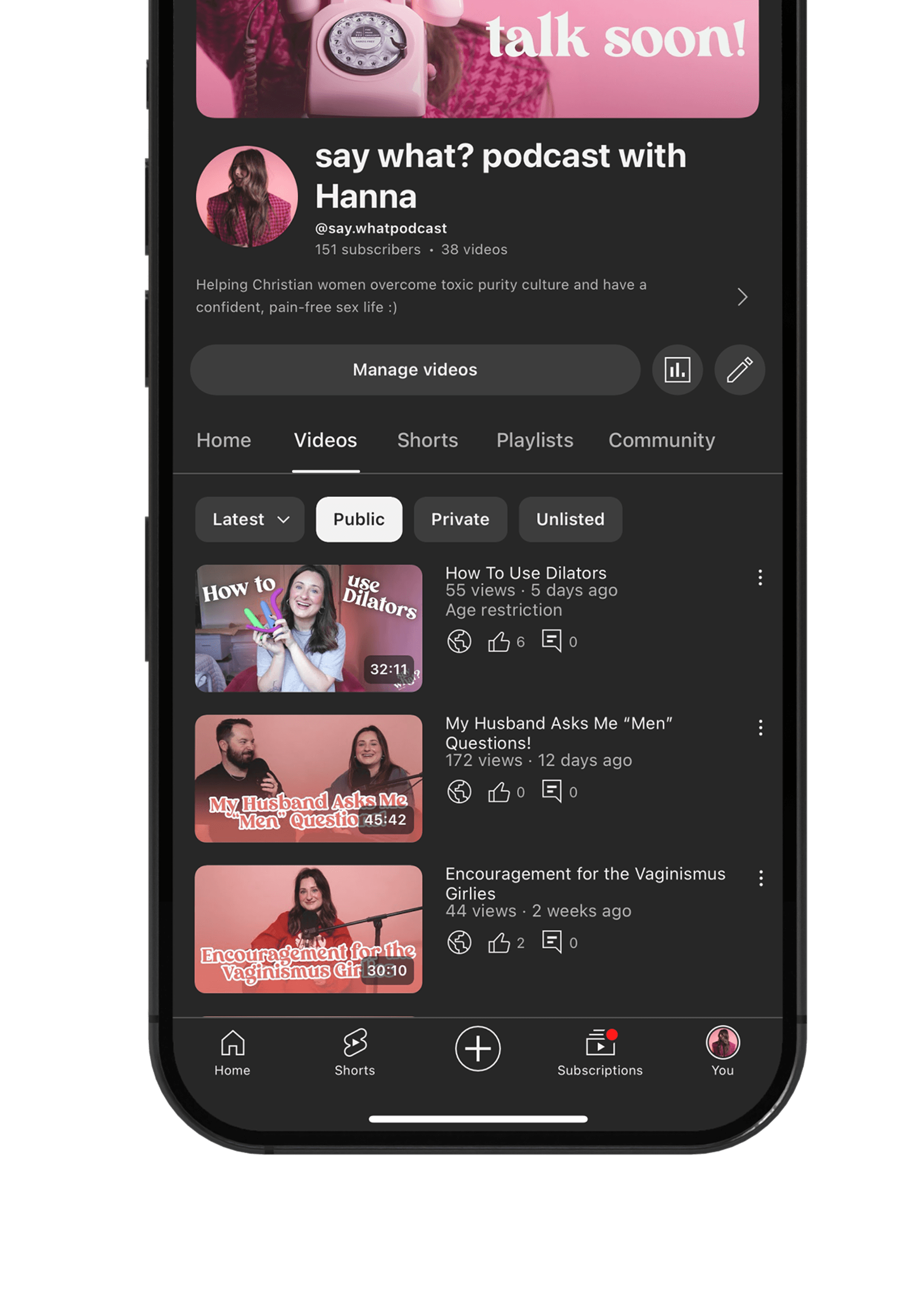 Say What? podcast YouTube channel on a phone